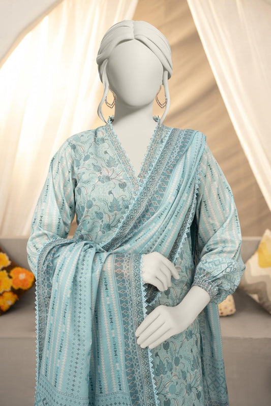 3-Piece Almeerah Unstitched Sky Blue Printed Lawn Suit