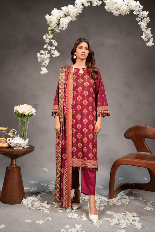 3 Piece - Mahi Unstitched Red Ladies Transliminor Magic Print Lawn Suit