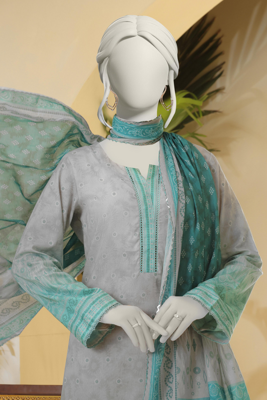 3 Pieces - Almeerah Unstitched Light Gray Printed Lawn Suit