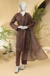 3 Pieces - Almeerah Unstitched Dark Brown Printed Lawn Suit