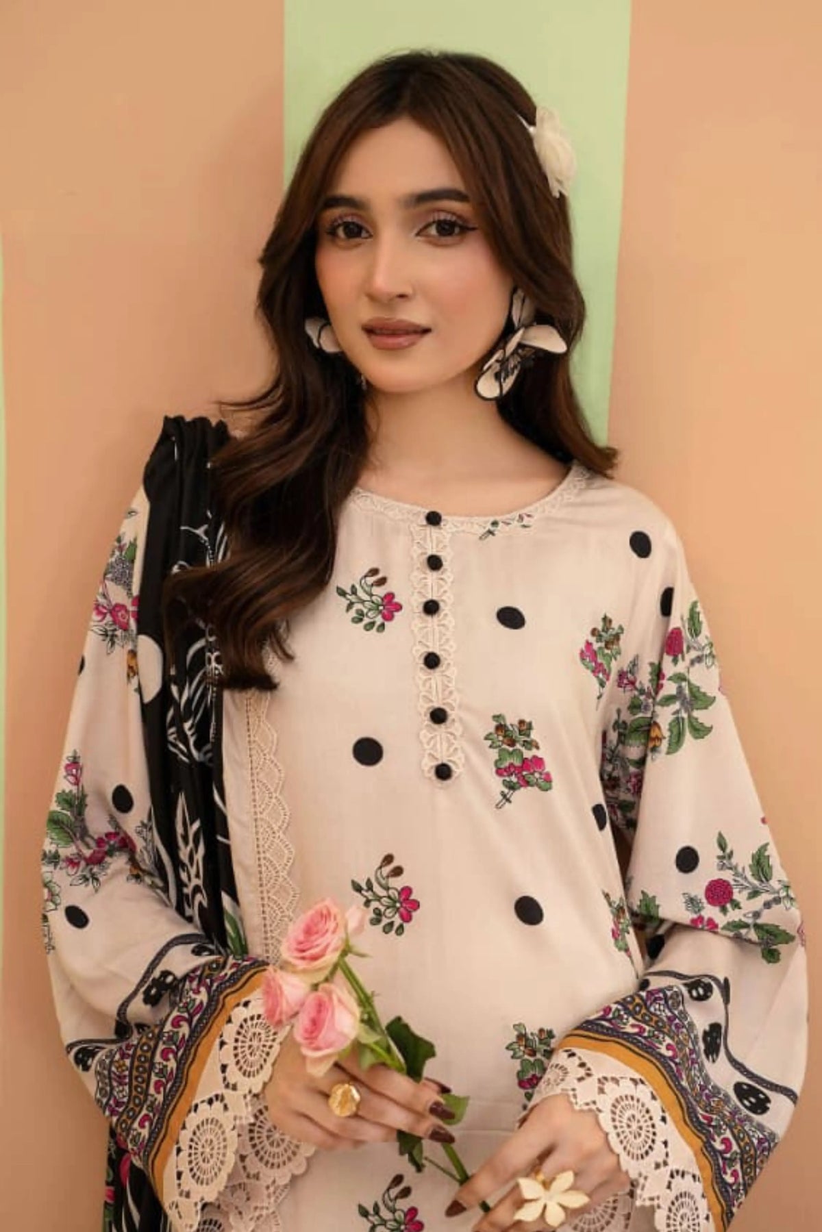 3 Pieces - Raabi Unstitched Skin Printed Ladies Linen Suit