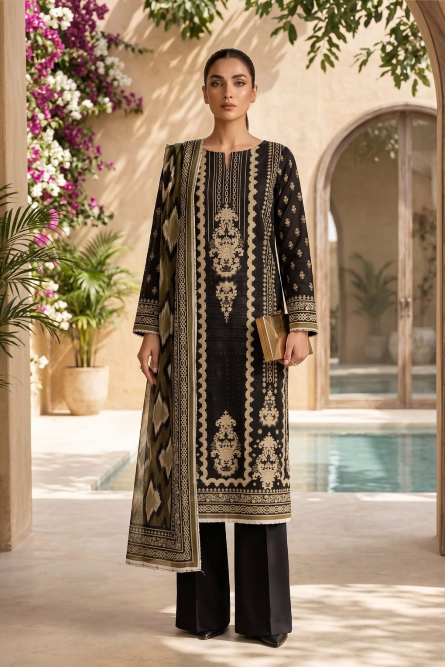 3 Pieces - Sohni Dharti Unstitched Black Print Lawn Suit
