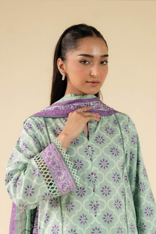 3 Pieces - Beyond East Unstitched Sea Green Printed Lawn Suit