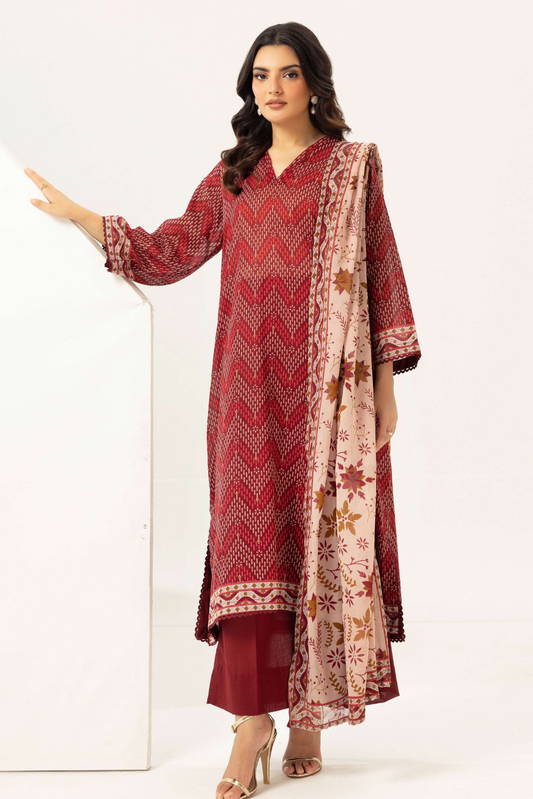 3 Pieces - Haya By Legends Unstitched Maroon Printed Lawn Suit