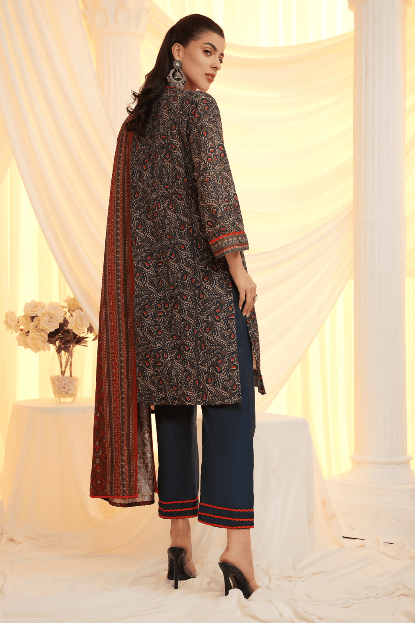 3 Pieces - Regalia Unstitched Mehandi Printed Khaddar Suit