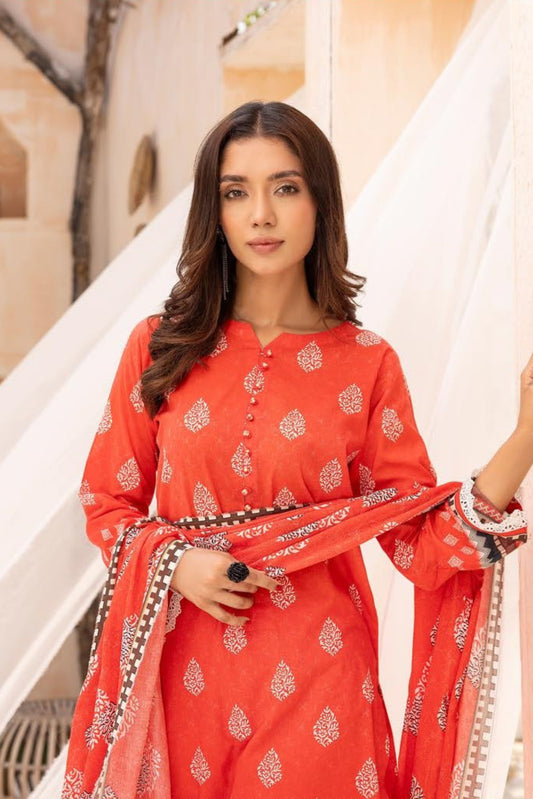 3 Pieces - Haya By Legends Unstitched Orange Printed Lawn Suit