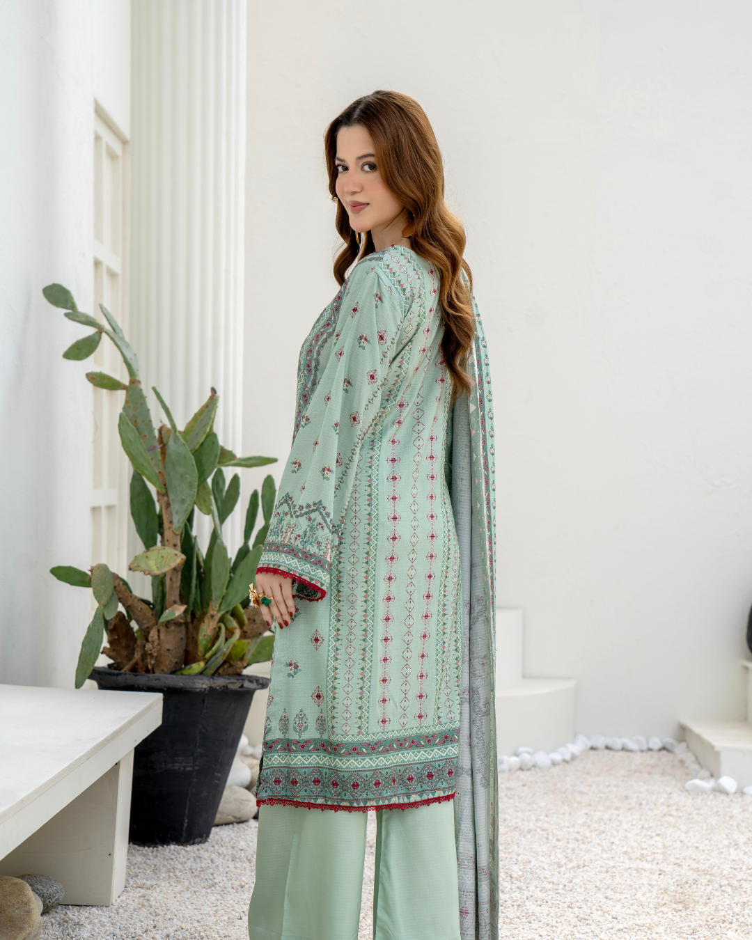 3 Pieces - Marooj Unstitched Sea Green BanaDora Linen Suit