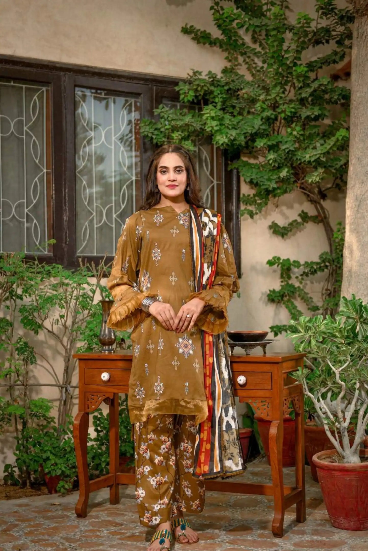 3 Pieces - Murashee Unstitched Camel Printed Lawn Suit