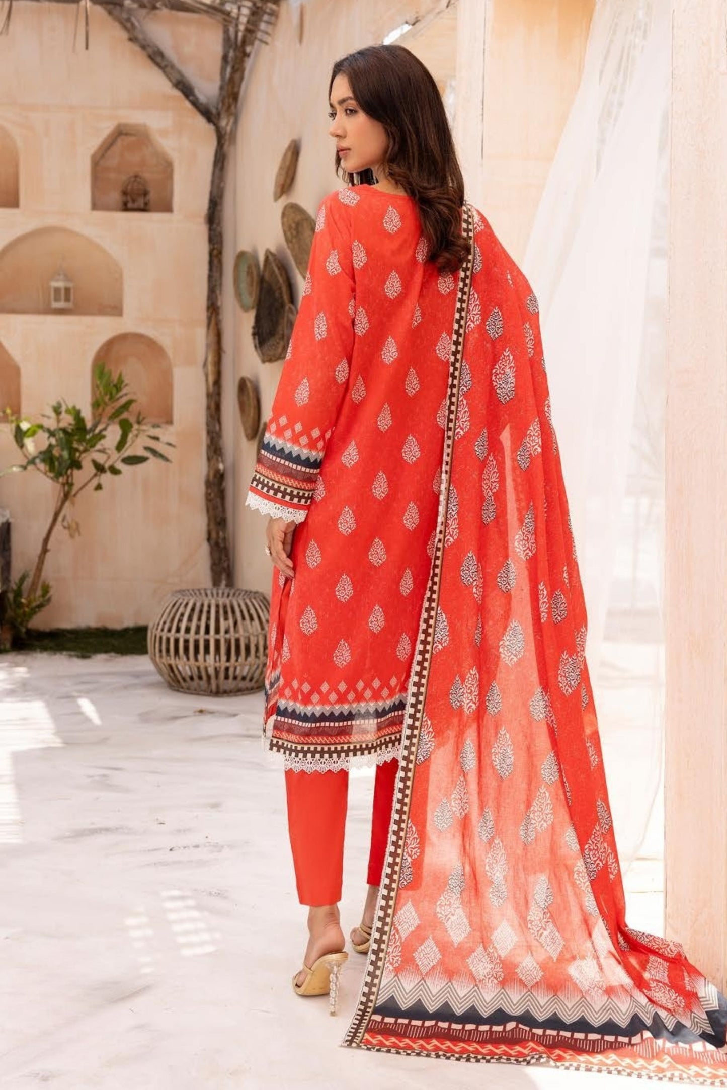 3 Pieces - Haya By Legends Unstitched Orange Printed Lawn Suit