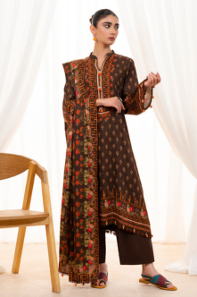 3 Pieces - Regalia Unstitched Brown Doriya Linen Suit