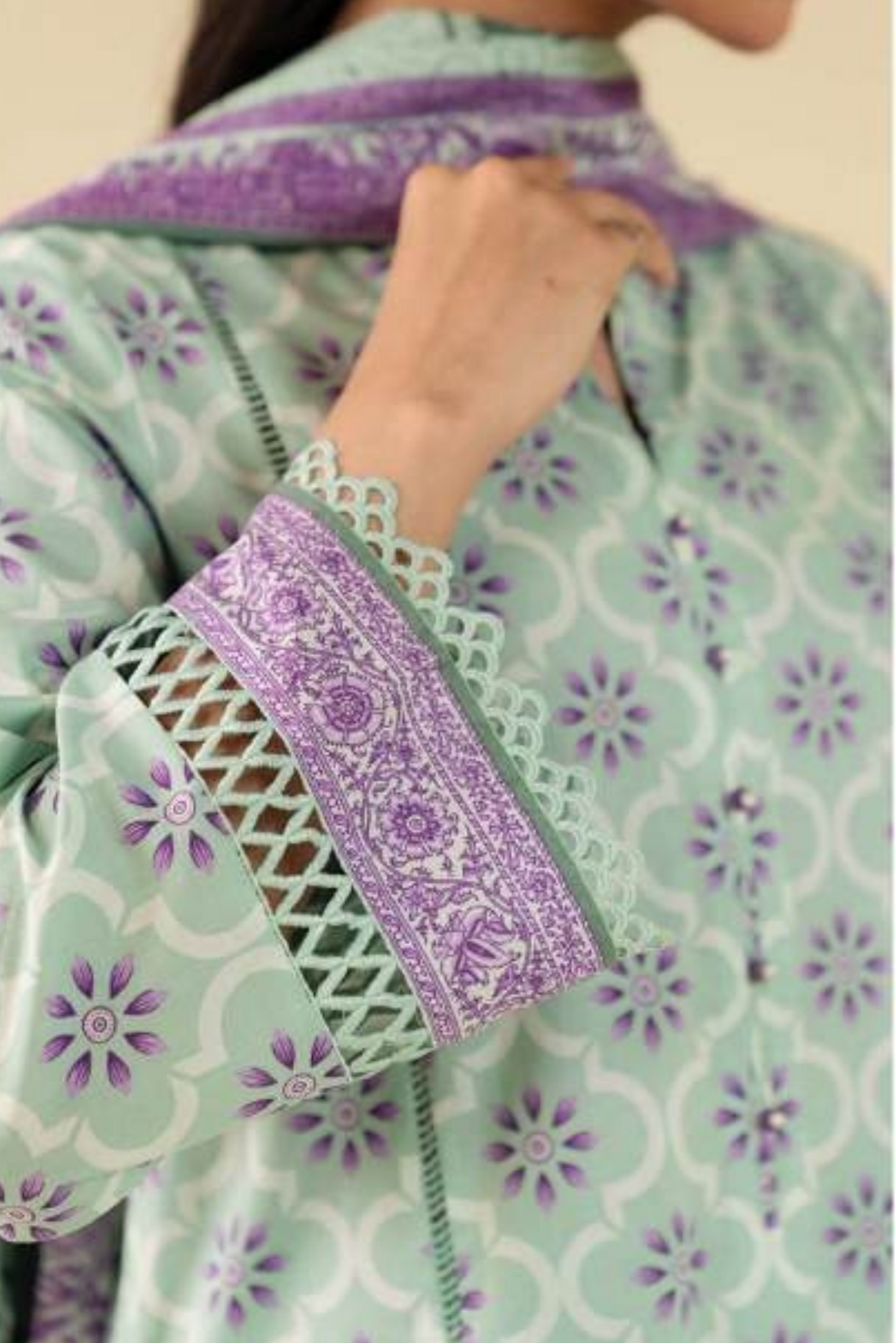 3 Pieces - Beyond East Unstitched Sea Green Printed Lawn Suit