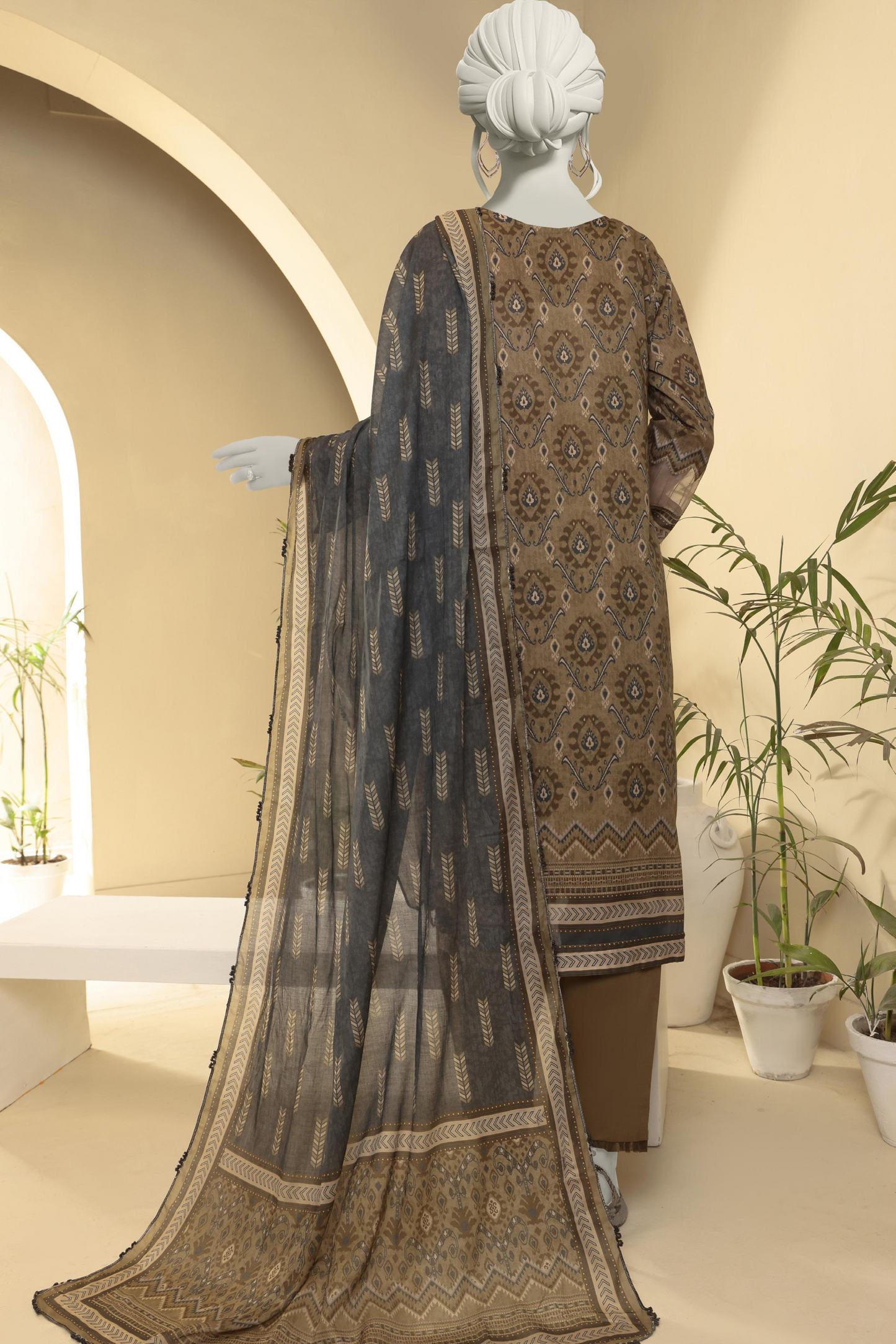 3 Pieces - Almeerah Unstitched Camel Printed Lawn Suit
