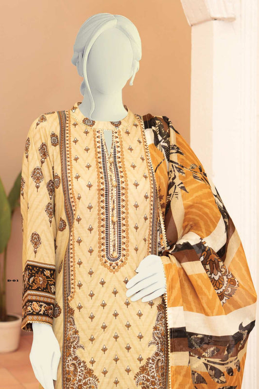 3 Pieces - Murashee Unstitched Skin Printed Lawn Suit