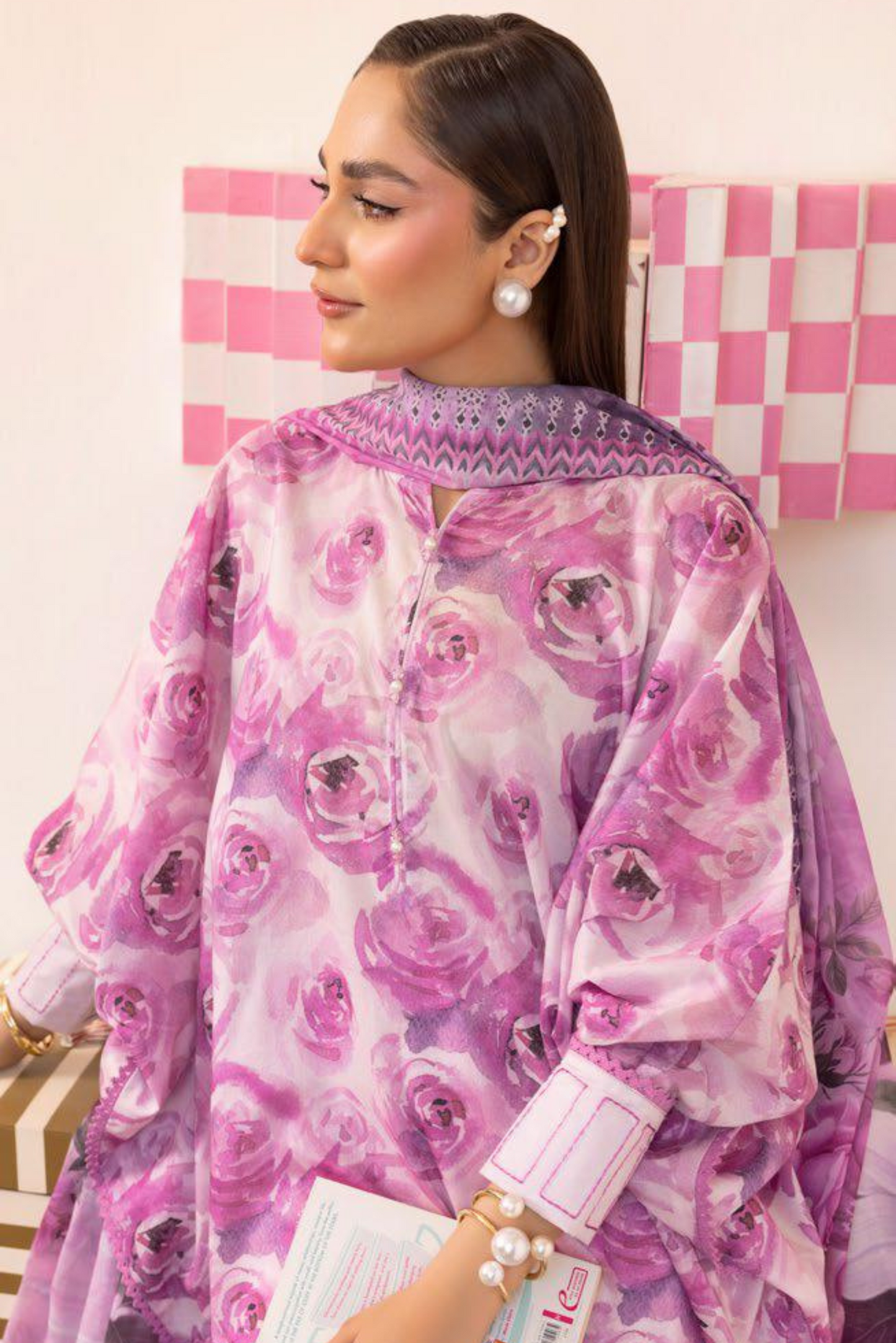3 Pieces - GulAhmad Unstitched Pink Printed Lawn Suit