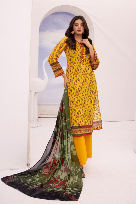 3 Pieces - Haya By Legends Unstitched Yellow Printed Lawn Suit