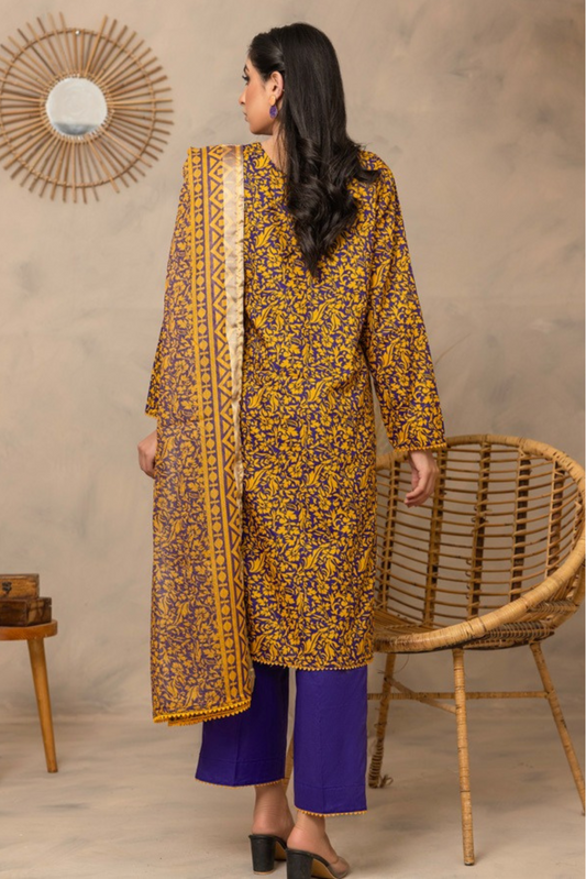 3 Pieces - Regalia Unstitched Royal Blue Fancy Zari Dupatta Printed Shirt Lawn Suit