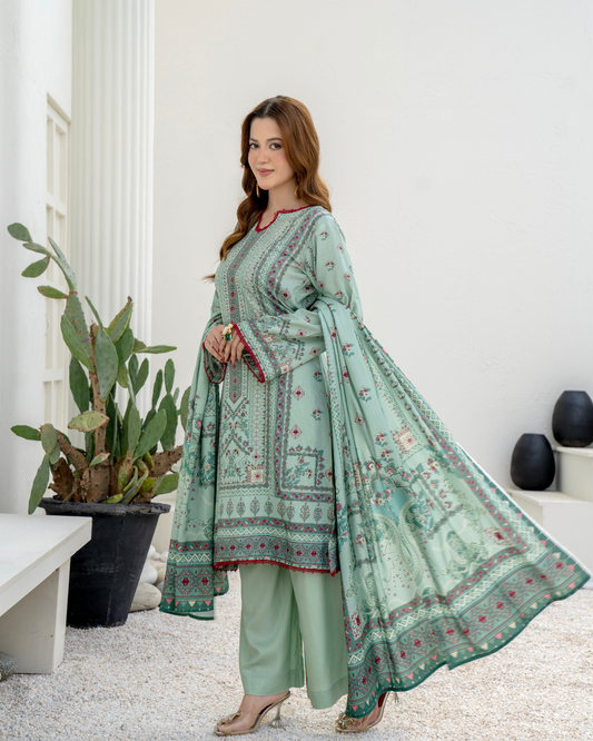 3 Pieces - Marooj Unstitched Sea Green BanaDora Linen Suit