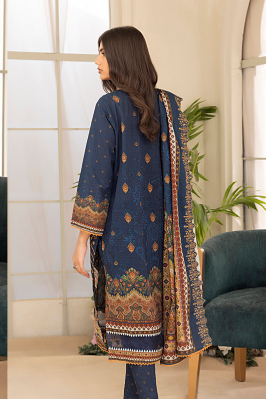 3 Pieces - Regalia Stitched Navy Blue Embroidered Khaddar Suit