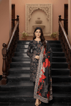 3 Pieces - Marooj Unstitched Graish Black Printed Khaddar Suit