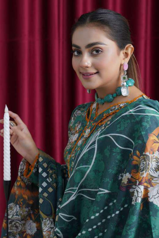 3 Pieces - B&C Unstitched Dark Green Printed Lawn Suit
