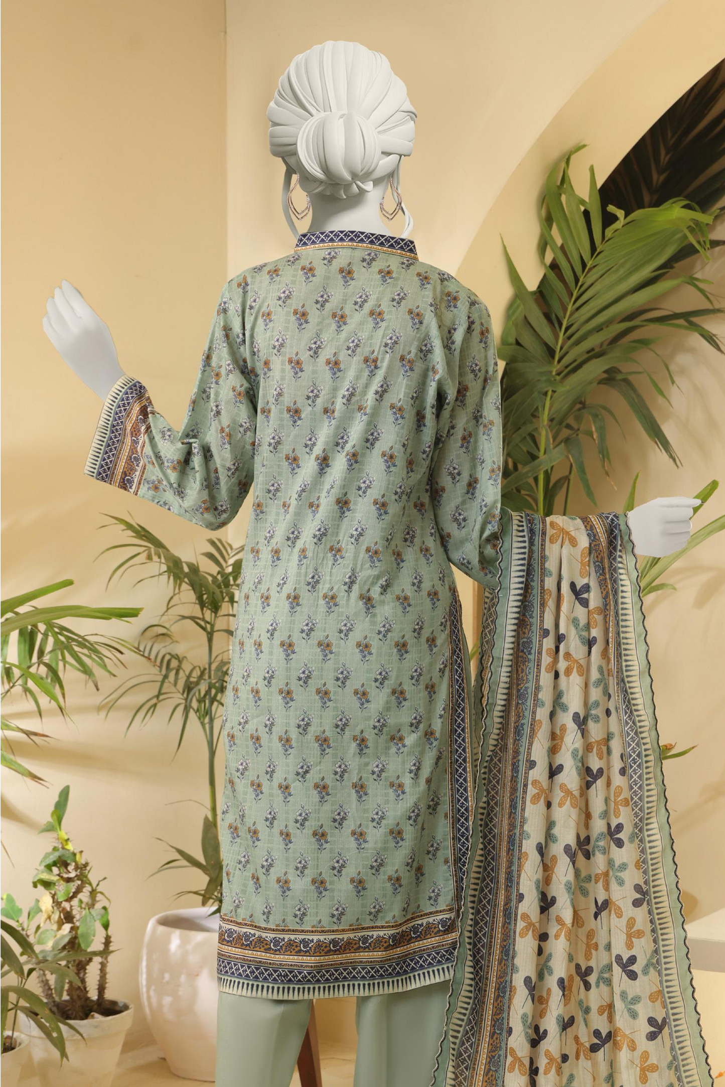 3 Pieces - Almeerah Unstitched Pista Printed Lawn Suit