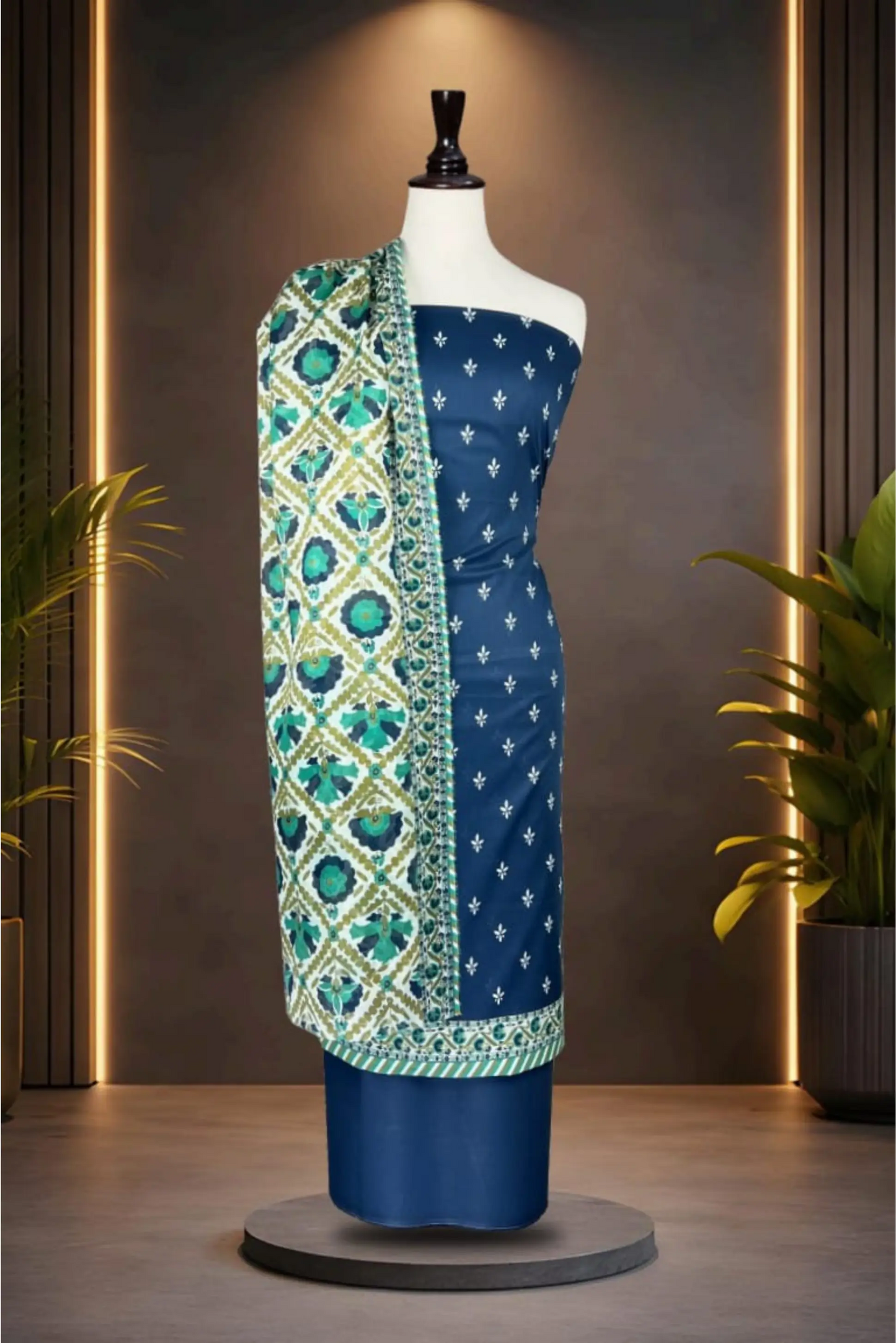 3 Pieces -Rijja By Mursahe Unstitched Blue Ladies Lawn Suit
