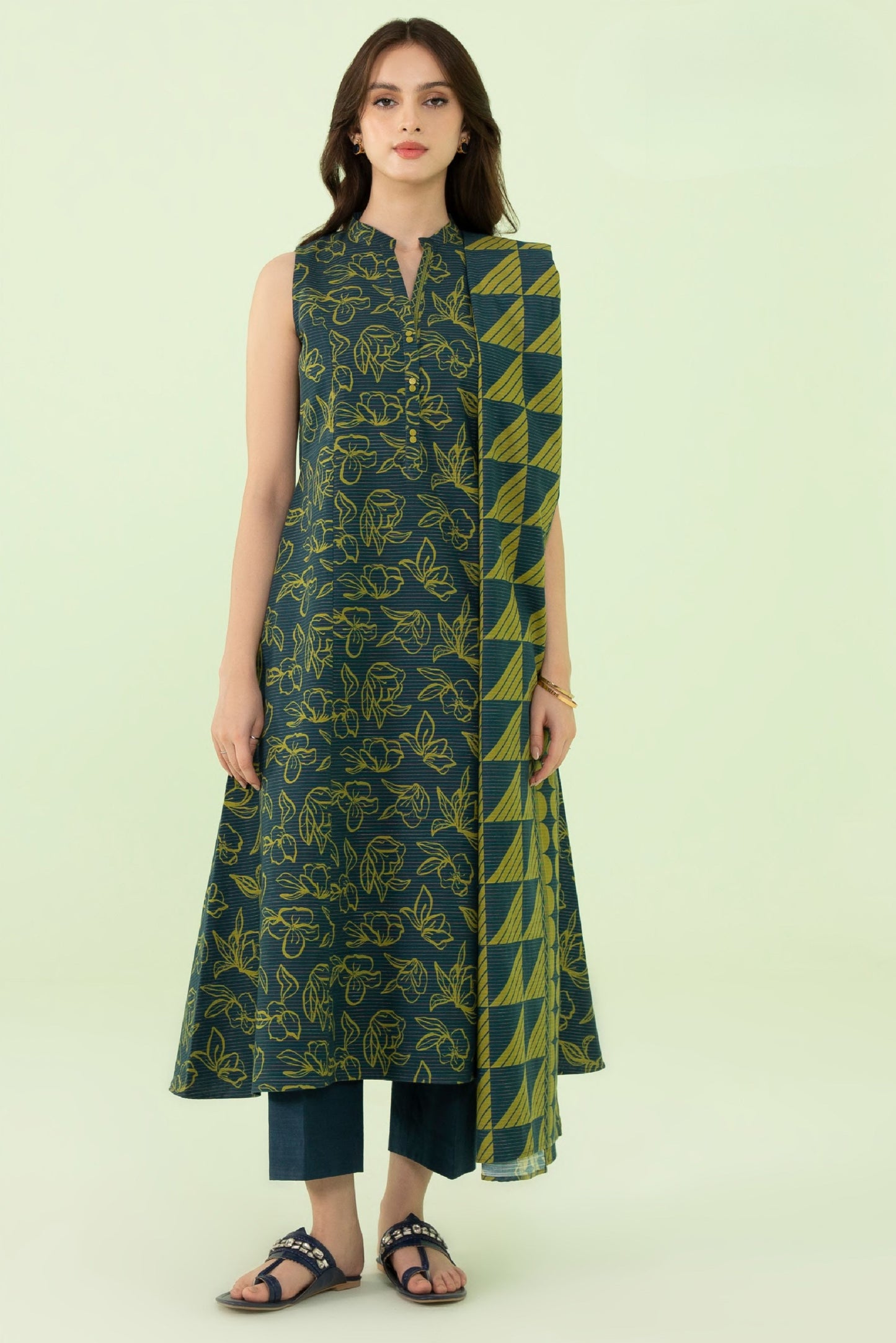 3 Pieces - Sapphire Unstitched Green Printed Lawn Suit