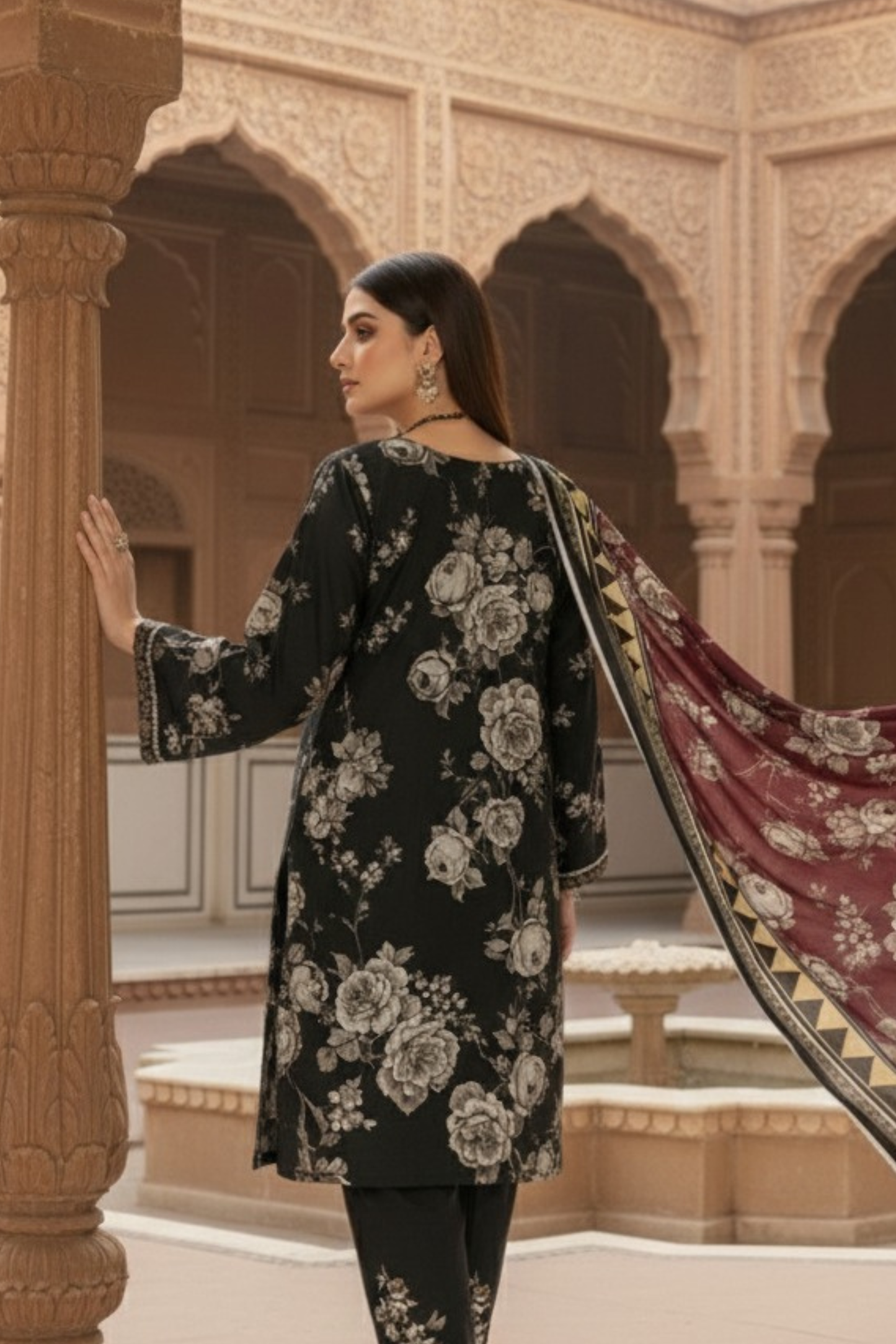 3 Pieces - Marooj Unstitched Black BanaDora Linen Suit