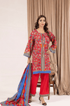 3 Pieces - Regalia Unstitched Red Printed Khaddar Suit