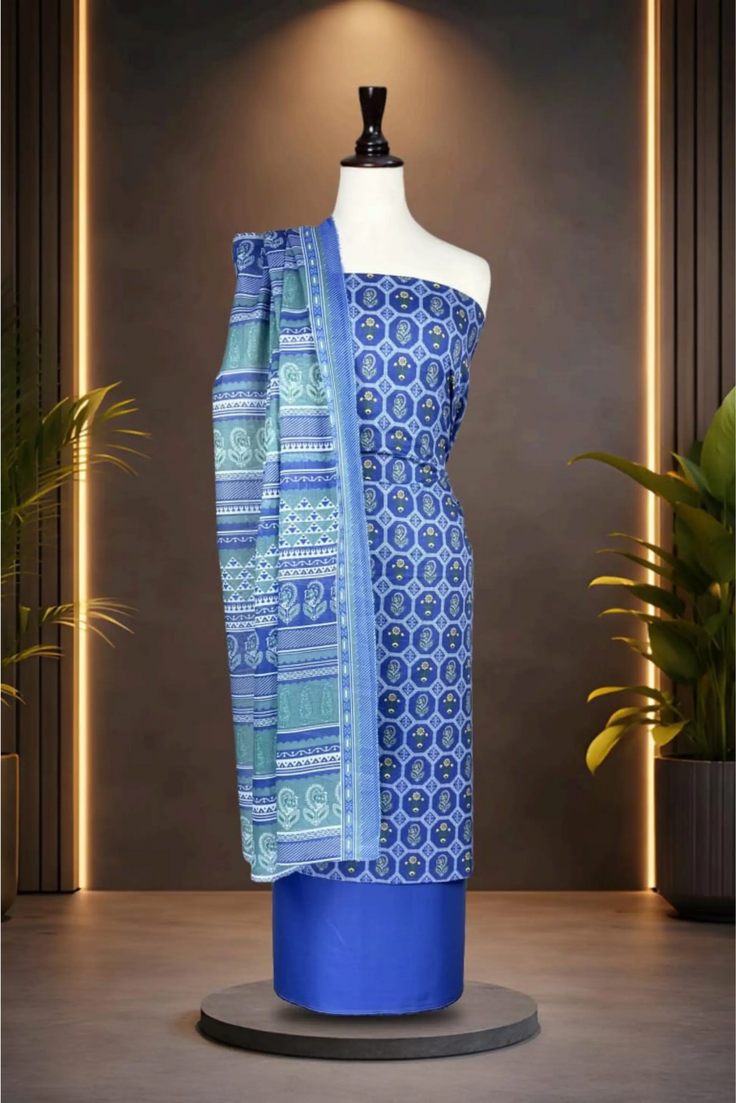 3 Pieces -Rijja By Mursahe Unstitched Royal Blue Ladies Lawn Suit