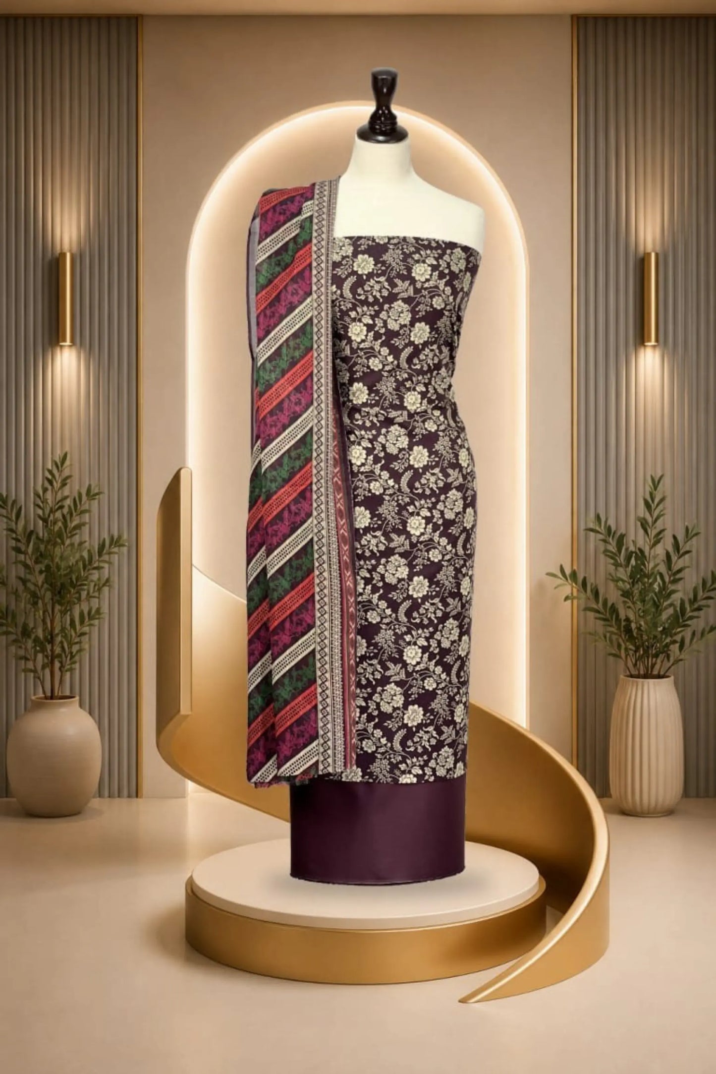 3 Pieces -Rijja By Mursahe Unstitched Brown Ladies Lawn Suit