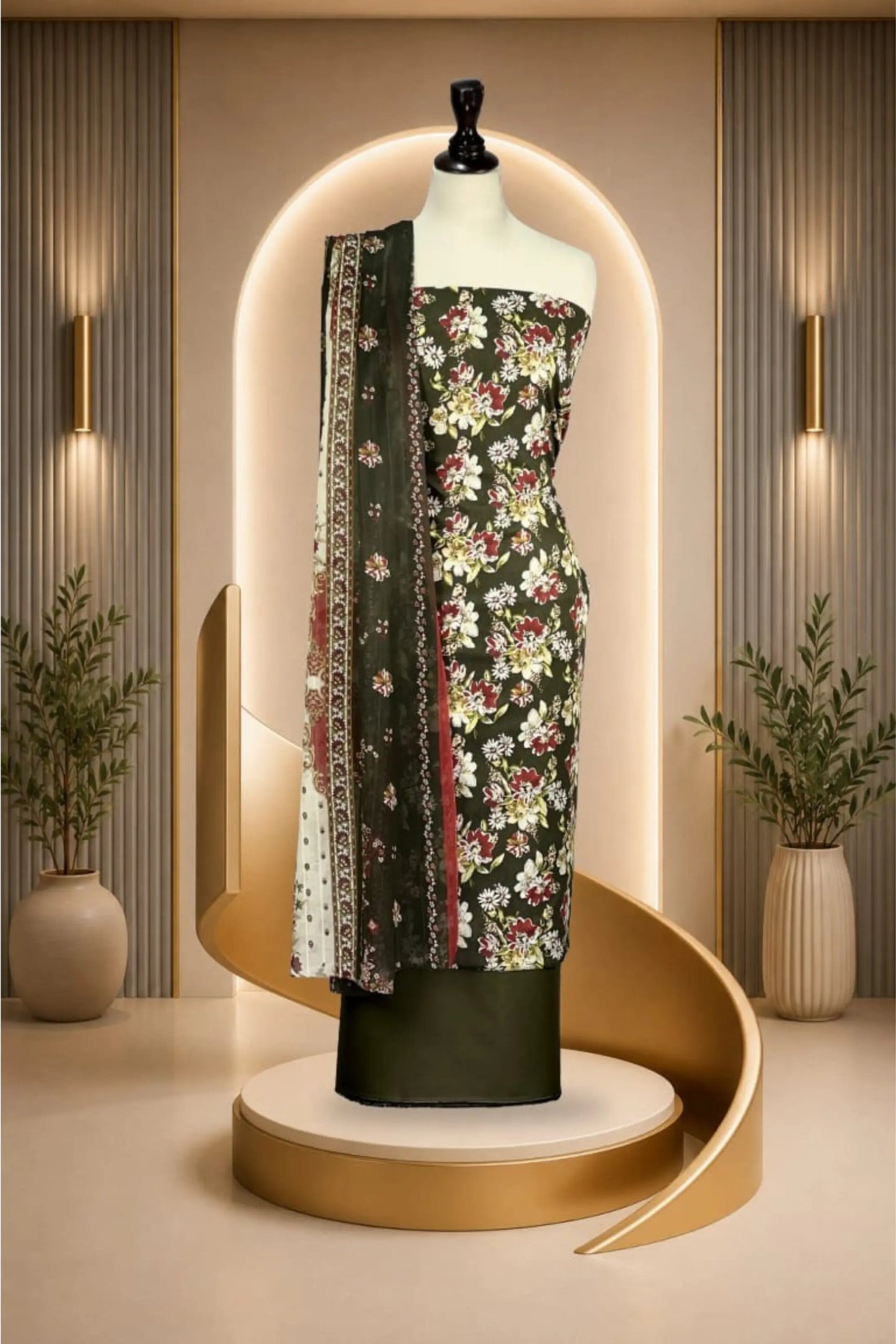 3 Pieces -Rijja By Mursahe Unstitched Mehndi Ladies Lawn Suit
