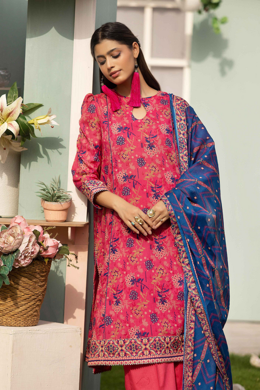 3 Pieces - Haya By Legends Unstitched Baby Pink Printed Lawn Suit
