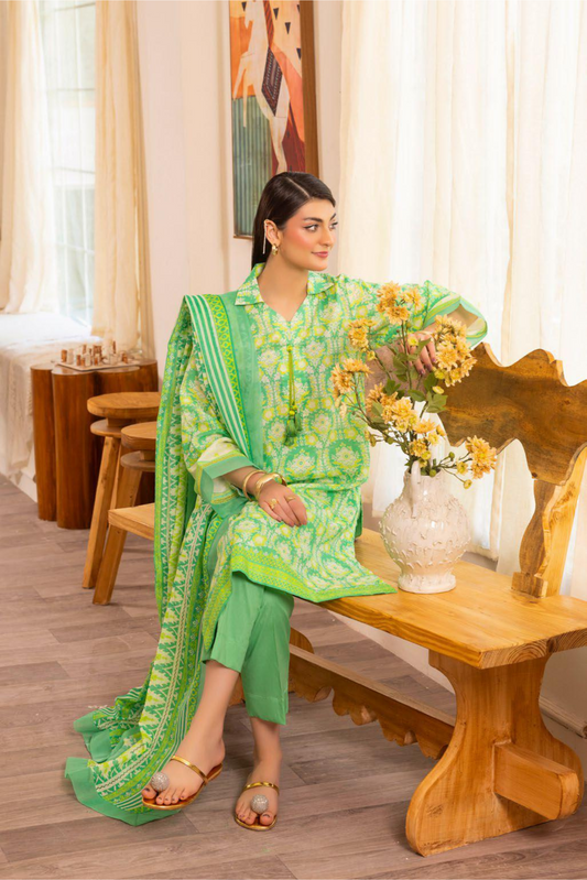 3 Pieces - GulAhmad Unstitched Mint Green Printed Lawn Suit
