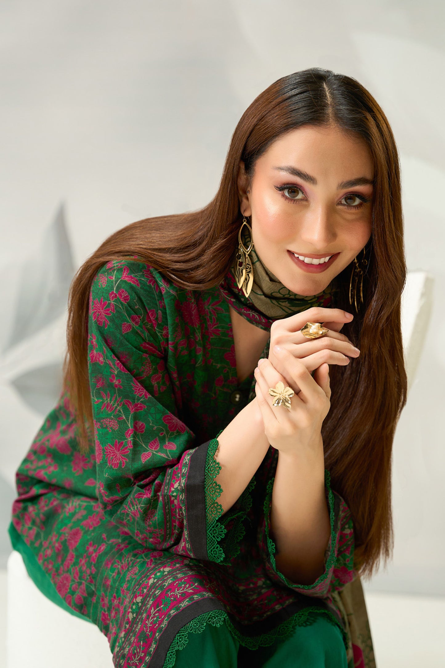 3 Pieces - Regalia Unstitched Green Printed Khaddar Suit