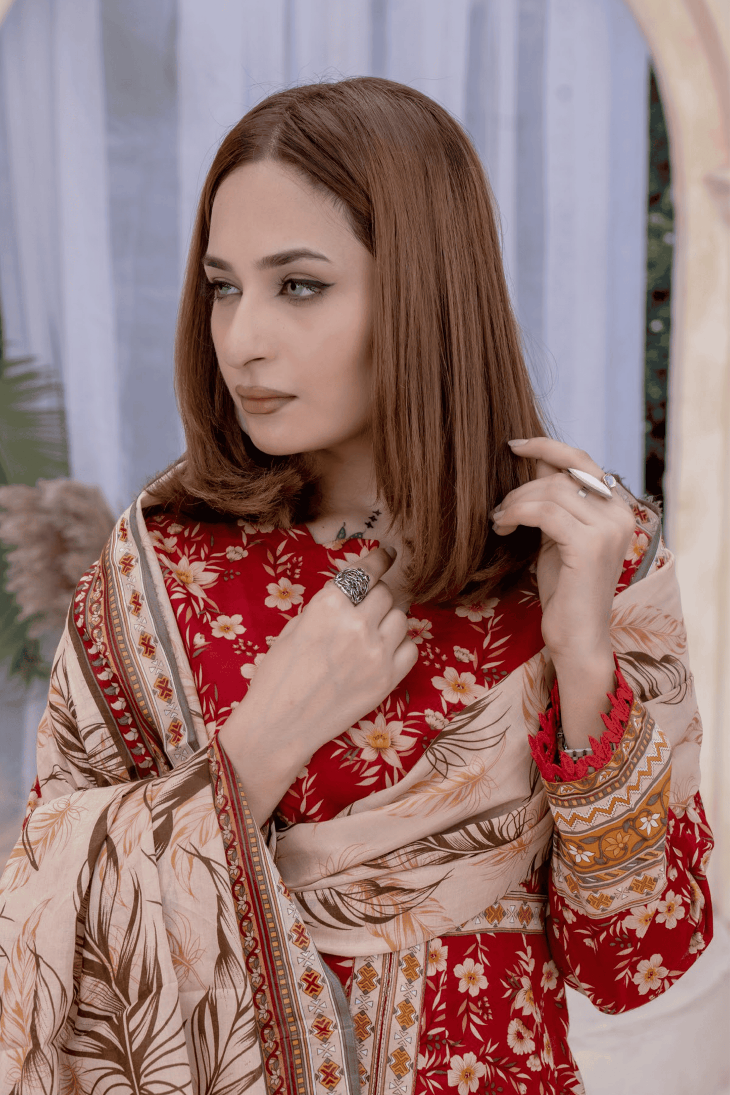 3 Pieces - Janan Unstitched Red Printed Lawn Suit