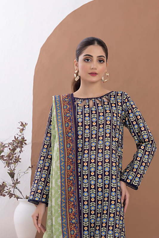 3 Pieces - Regalia Unstitched Navy Blue Printed Lawn Suit