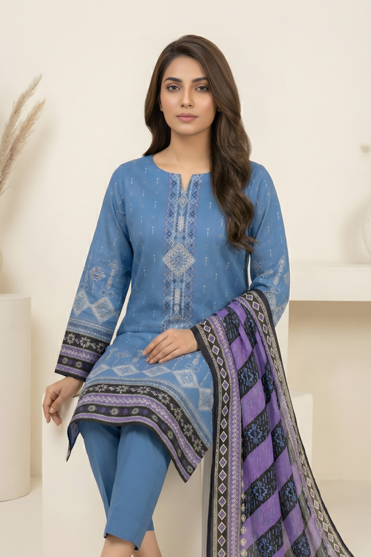 3 Pieces - Marooj Unstitched Blue Transliminor Magic Print Lawn Suit