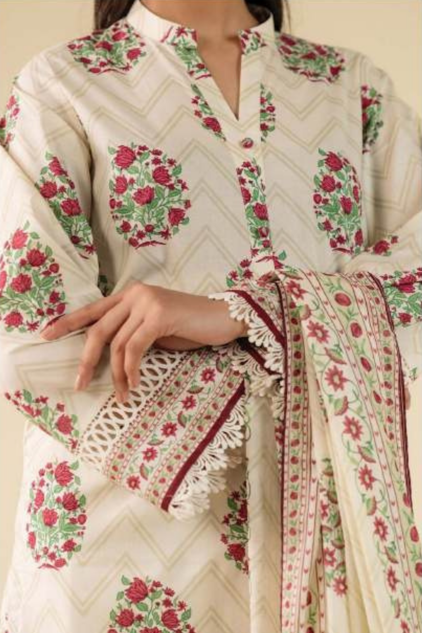 3 Pieces - Beyond East Unstitched Off White Printed Lawn Suit