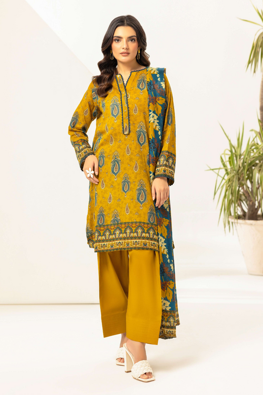 3 Pieces - Haya By Legends Unstitched Mustard Printed Lawn Suit
