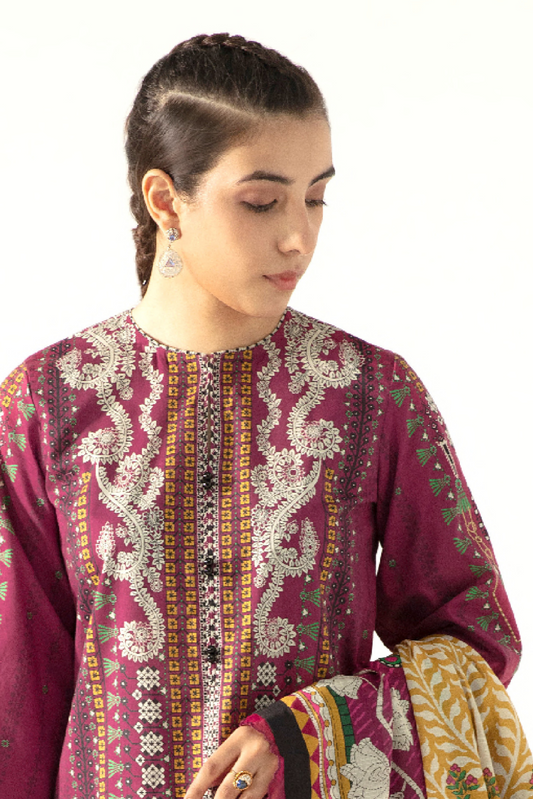 3 Pieces - Sapphire Unstitched Maroon Printed Lawn Suit