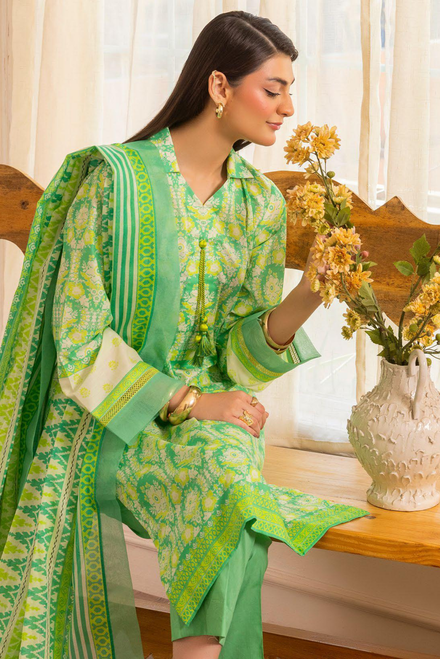 3 Pieces - GulAhmad Unstitched Mint Green Printed Lawn Suit
