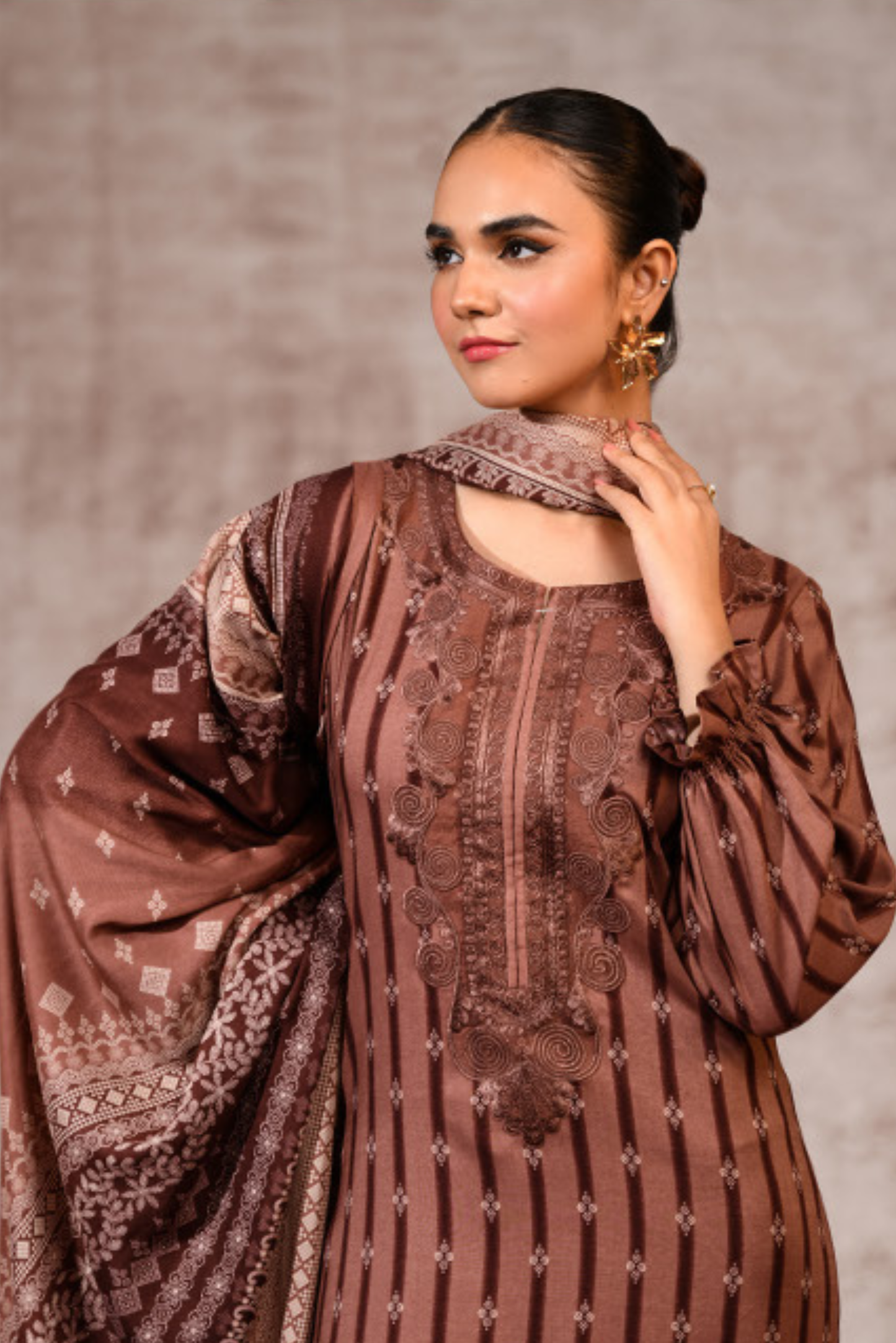 3 Pieces - Nishat Unstitched Mustard Orange Printed Linen Suit