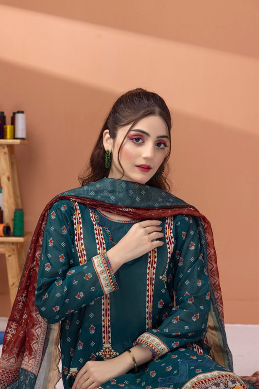 3 Pieces - Regalia Unstitched Zinc Fancy Zari Dupatta Printed Shirt Lawn Suit