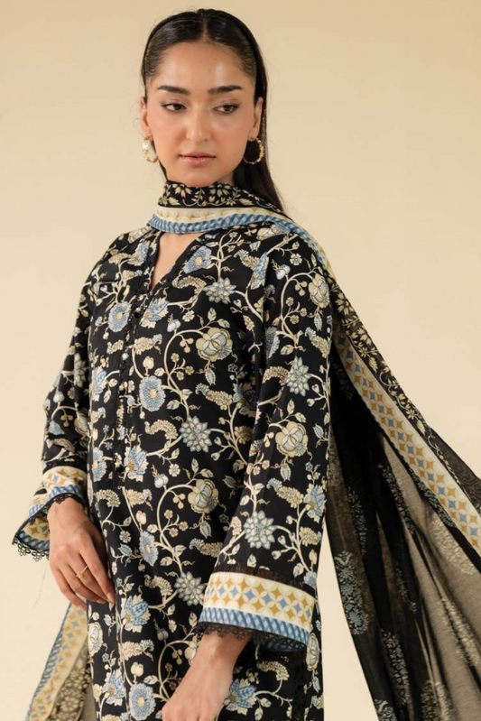 3 Pieces - Beyond East Unstitched Black Printed Lawn Suit