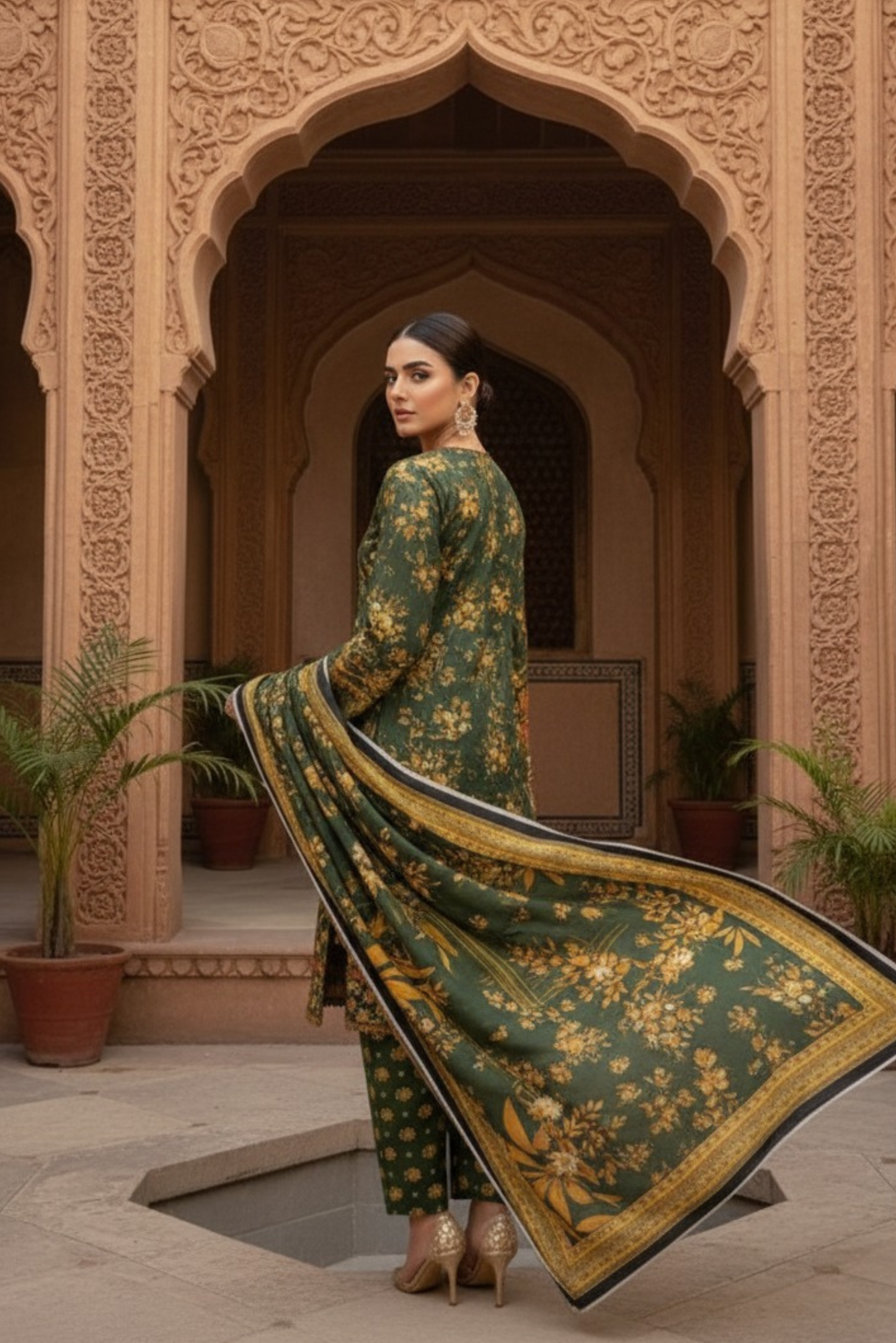 3 Pieces - Marooj Unstitched Green BanaDora Linen Suit