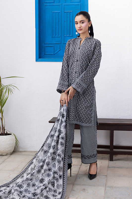 3 Pieces - Regalia Unstitched Black Print Lawn Suit