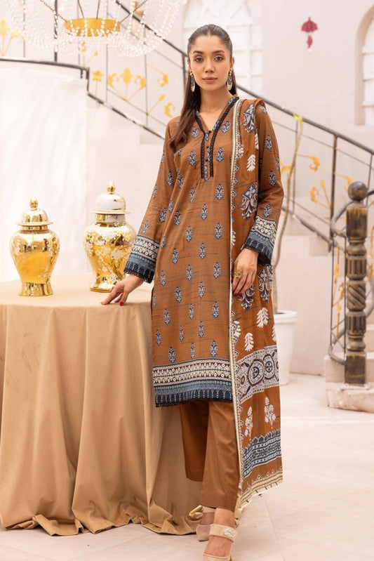 3 Pieces - Haya By Legends Unstitched Dark Brown Printed Lawn Suit