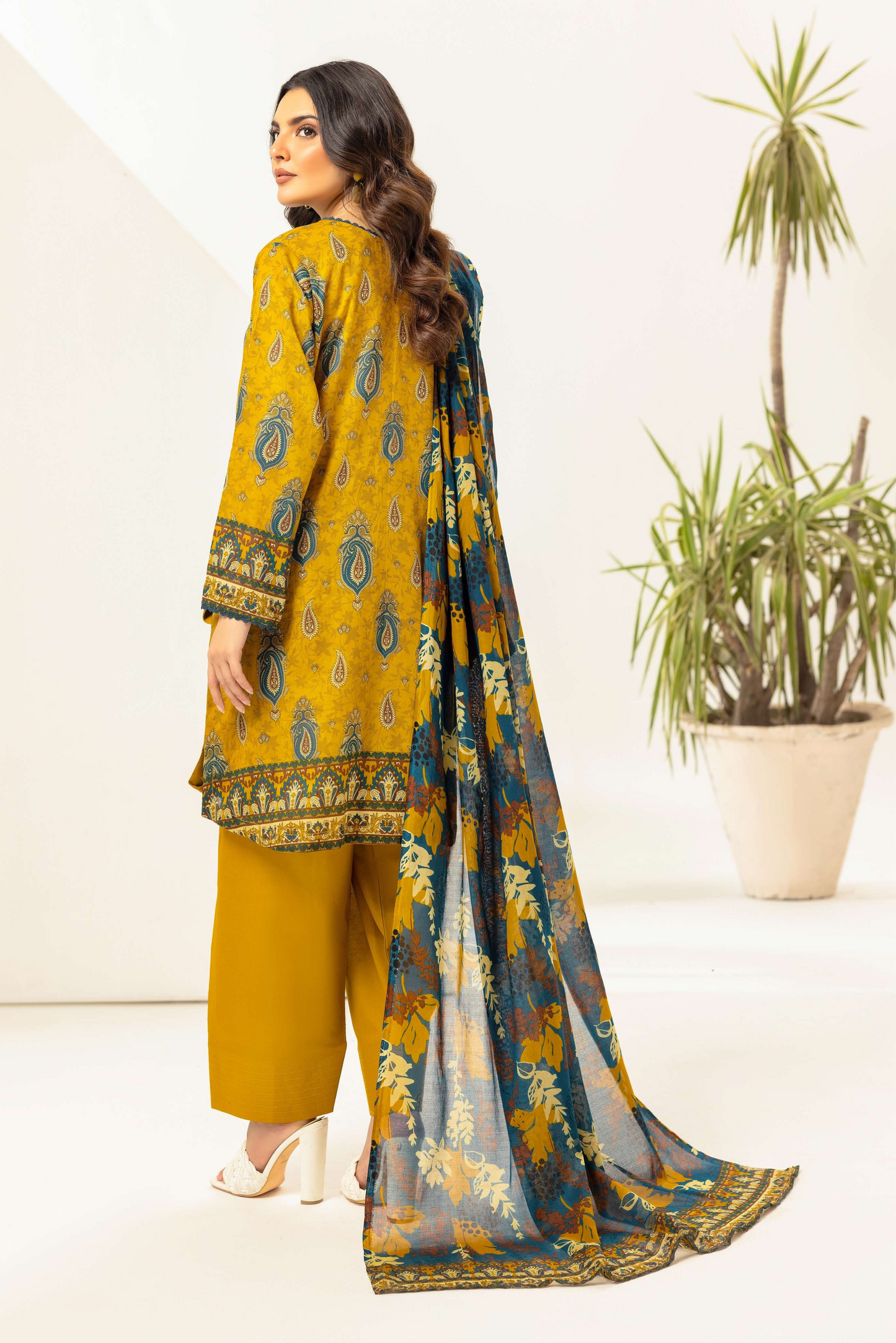 3 Pieces - Haya By Legends Unstitched Mustard Printed Lawn Suit