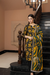3 Pieces - Marooj Unstitched Black Printed Khaddar Suit
